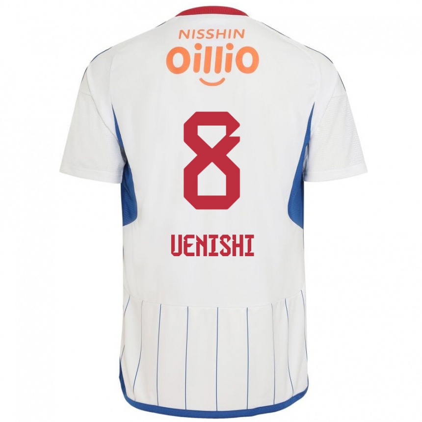 Kids Football Haruki Uenishi #8 White Blue Red Away Jersey 2024/25 T-Shirt Canada