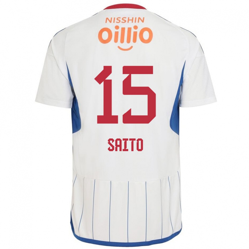 Kids Football Haru Saito #15 White Blue Red Away Jersey 2024/25 T-Shirt Canada