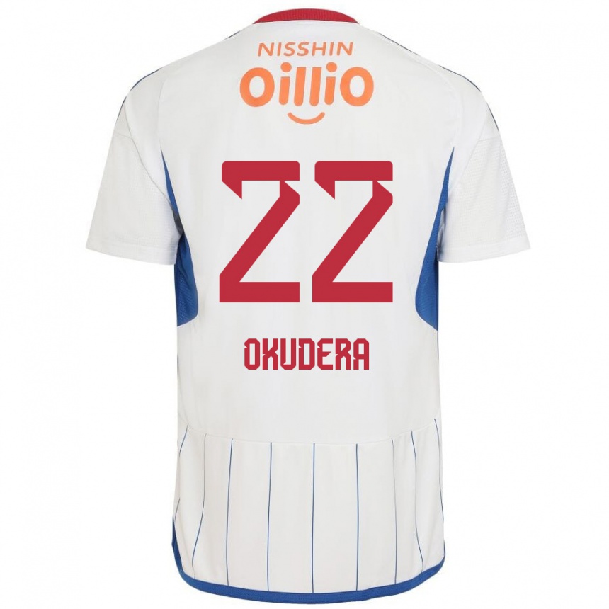 Kids Football Minato Okudera #22 White Blue Red Away Jersey 2024/25 T-Shirt Canada