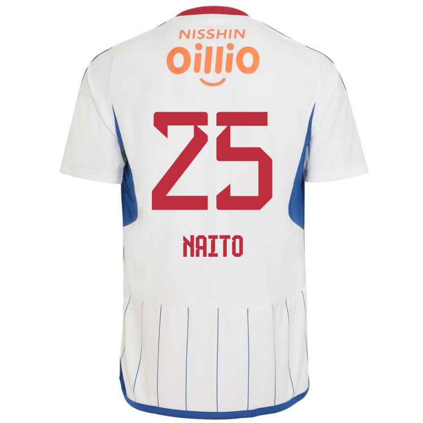 Kids Football Kiyomu Naito #25 White Blue Red Away Jersey 2024/25 T-Shirt Canada