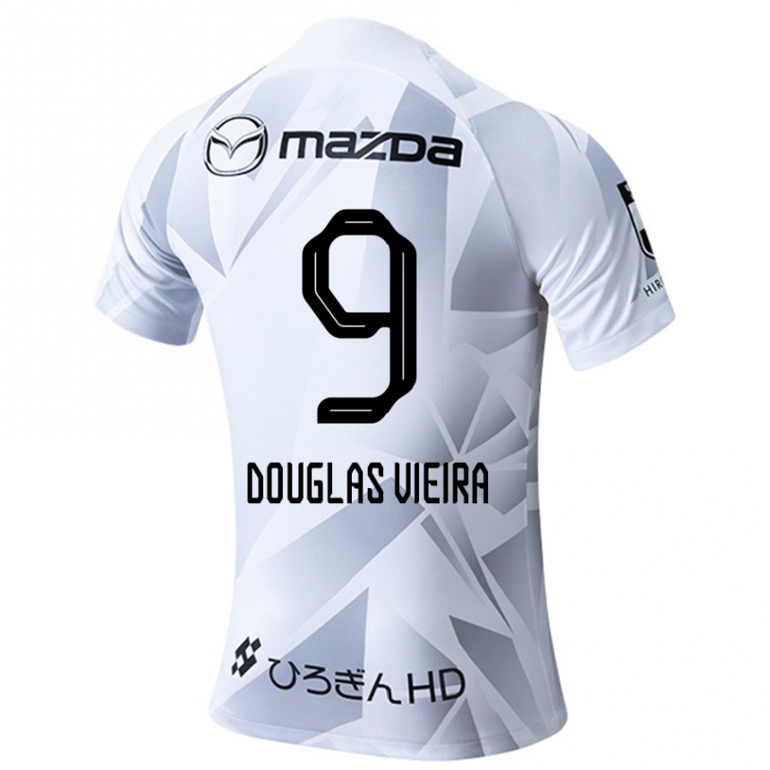 Enfant Football Maillot Douglas Vieira #9 Blanc Gris Noir Tenues Extérieur 2024/25 Canada