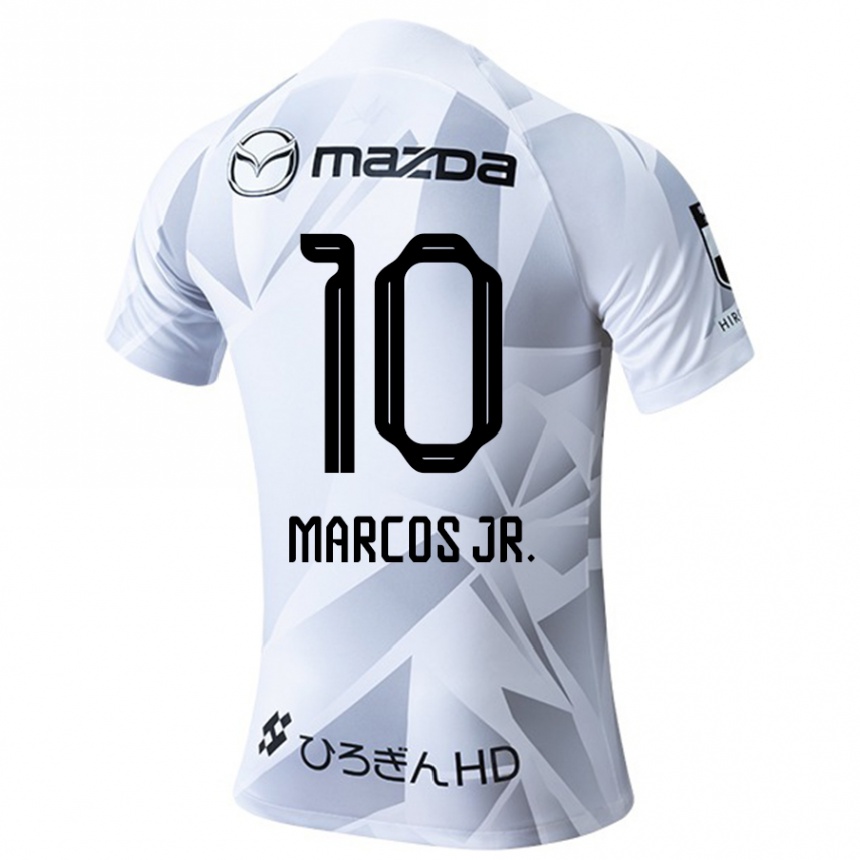 Kids Football Marcos Júnior #10 White Grey Black Away Jersey 2024/25 T-Shirt Canada