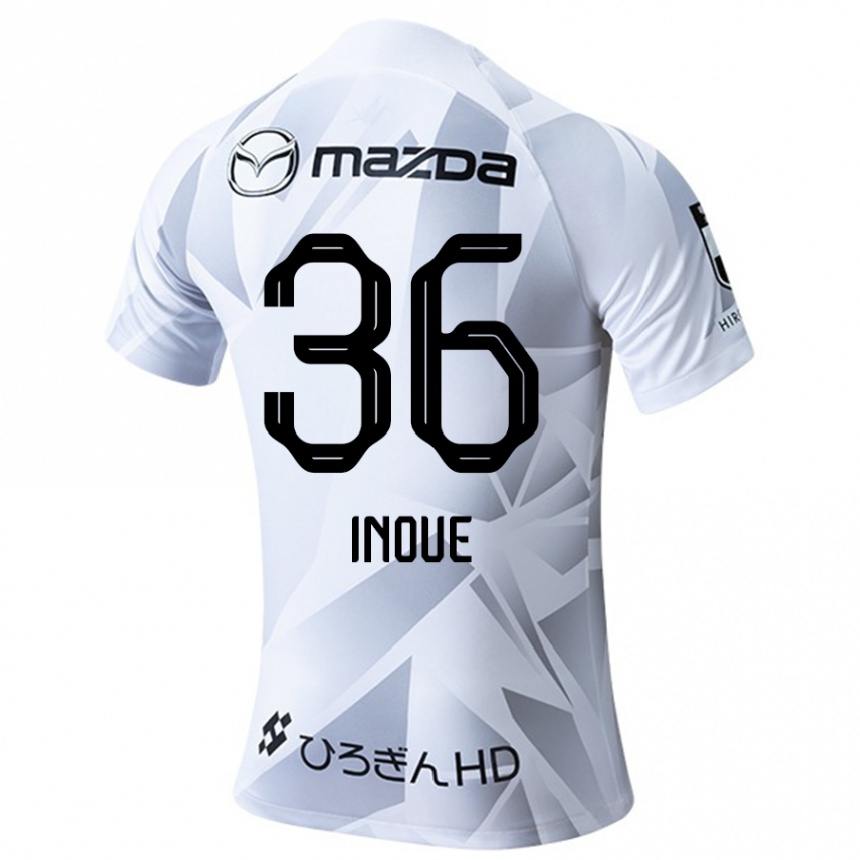 Kids Football Aren Inoue #36 White Grey Black Away Jersey 2024/25 T-Shirt Canada