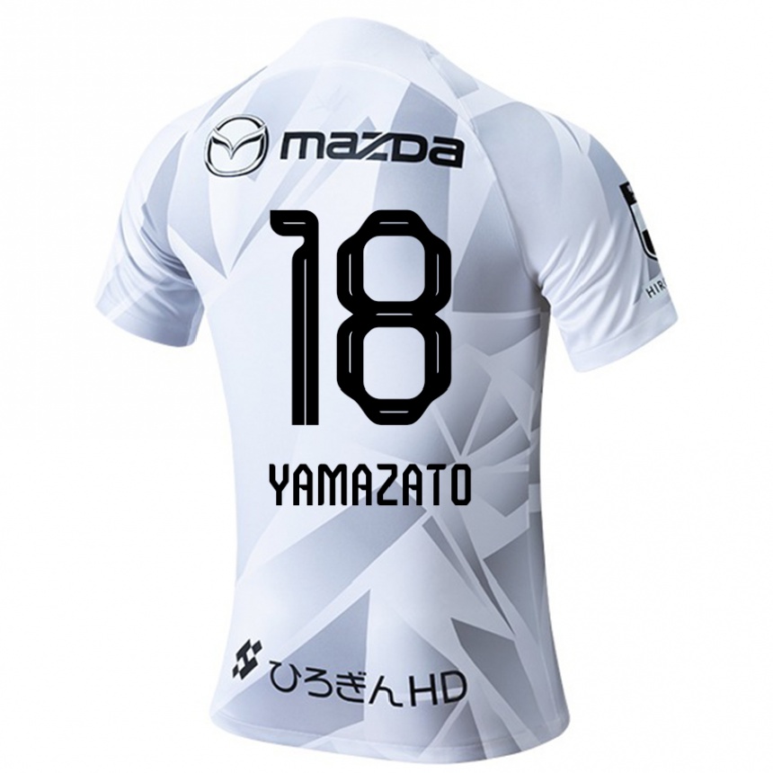 Kids Football Kenshin Yamazato #18 White Grey Black Away Jersey 2024/25 T-Shirt Canada