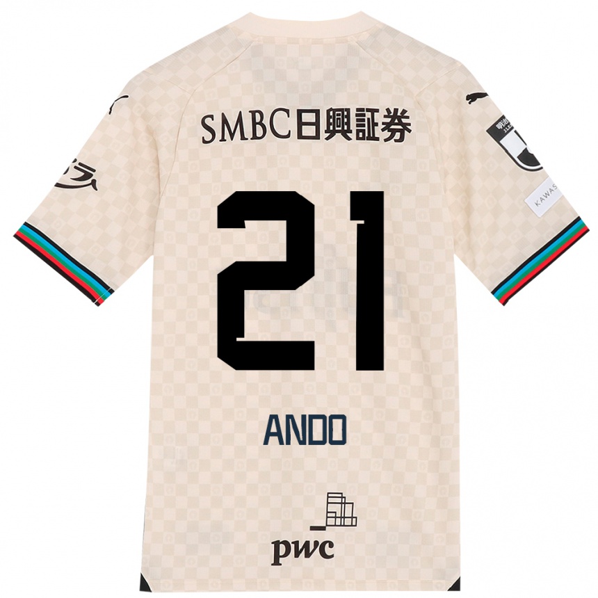 Kids Football Shunsuke Ando #21 White Gray Away Jersey 2024/25 T-Shirt Canada