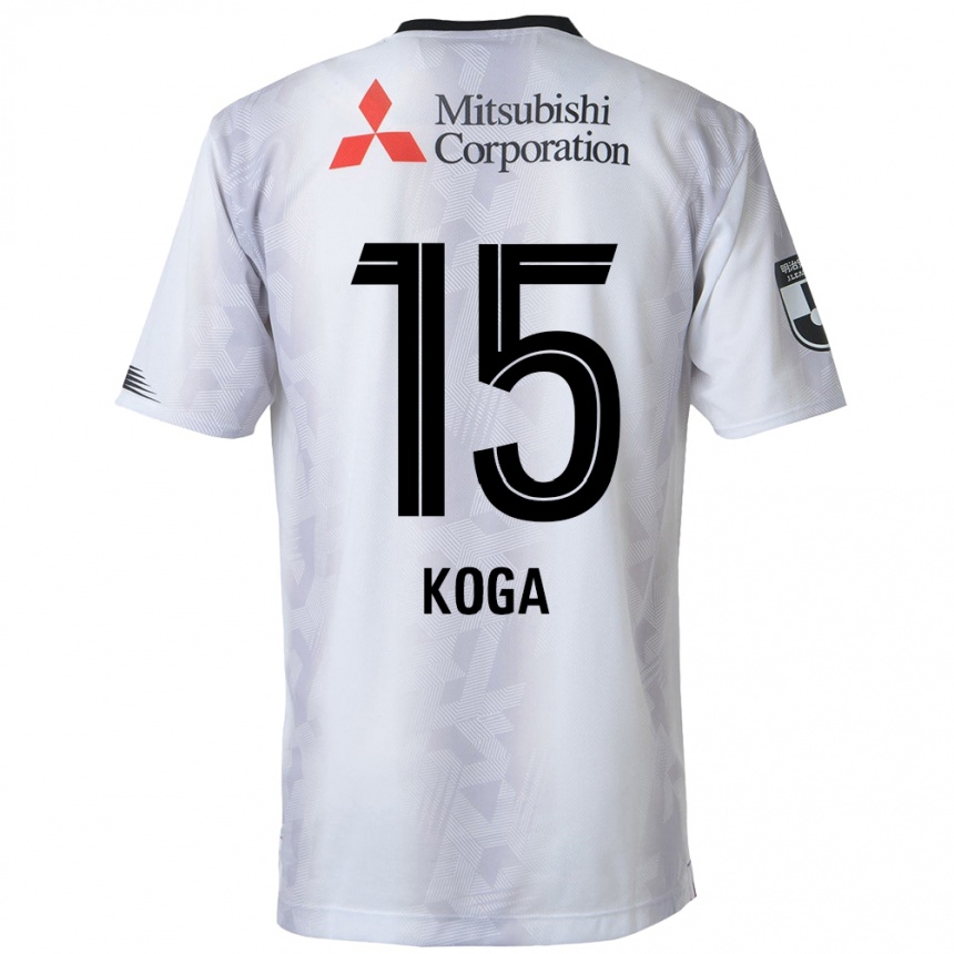 Kids Football Shun Koga #15 White Black Away Jersey 2024/25 T-Shirt Canada