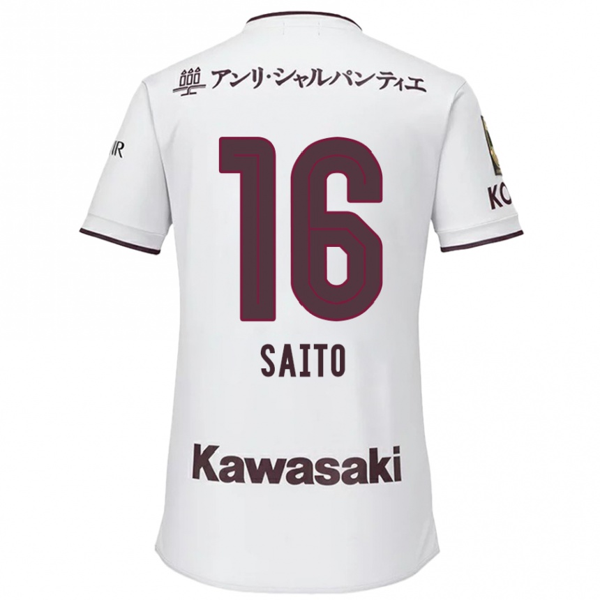 Kids Football Mitsuki Saito #16 White Red Away Jersey 2024/25 T-Shirt Canada