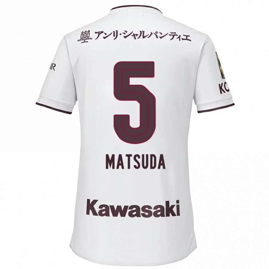 Enfant Football Maillot Shido Matsuda #5 Blanc Rouge Tenues Extérieur 2024/25 Canada