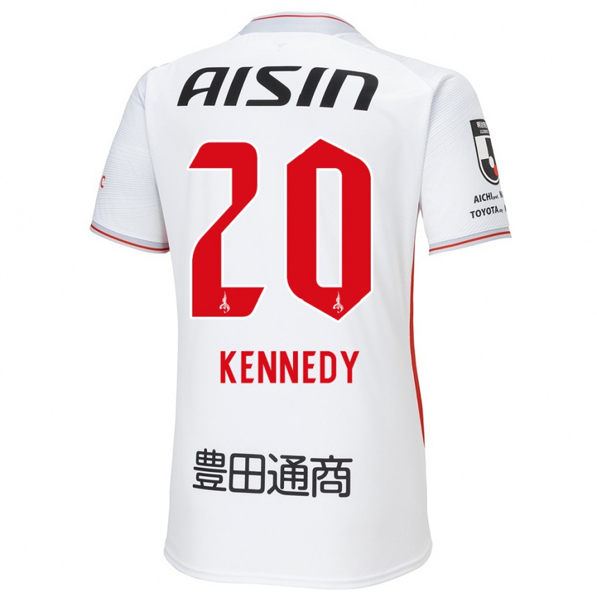 Kids Football Kennedy Egbus Mikuni #20 White Yellow Red Away Jersey 2024/25 T-Shirt Canada