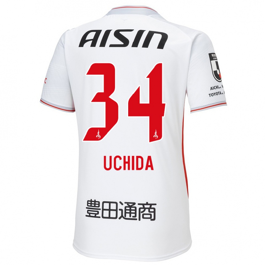 Kids Football Takuya Uchida #34 White Yellow Red Away Jersey 2024/25 T-Shirt Canada