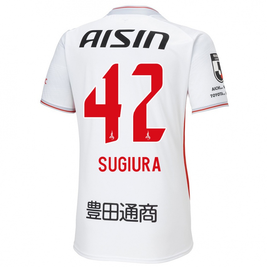 Enfant Football Maillot Shungo Sugiura #42 Blanc Jaune Rouge Tenues Extérieur 2024/25 Canada