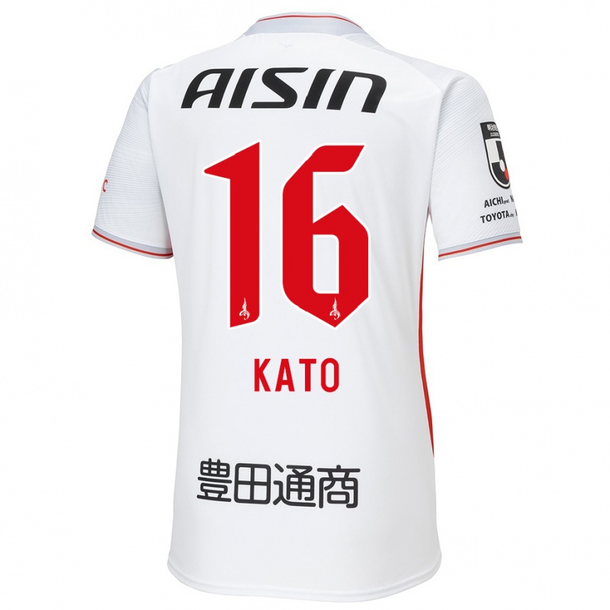 Enfant Football Maillot Naotaro Kato #16 Blanc Jaune Rouge Tenues Extérieur 2024/25 Canada