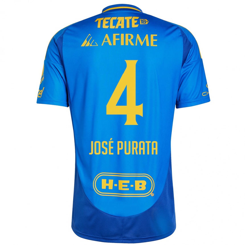 Kids Football Juan José Purata #4 Blue Yellow Away Jersey 2024/25 T-Shirt Canada