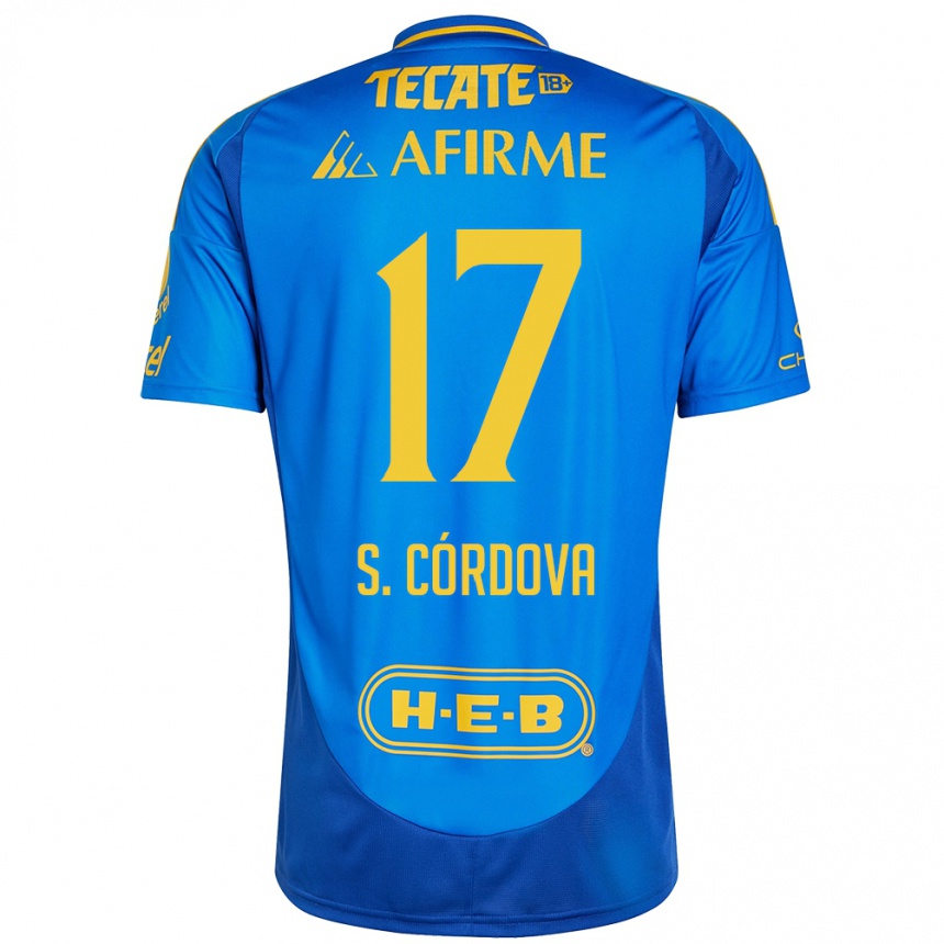 Kids Football Sebastián Córdova #17 Blue Yellow Away Jersey 2024/25 T-Shirt Canada