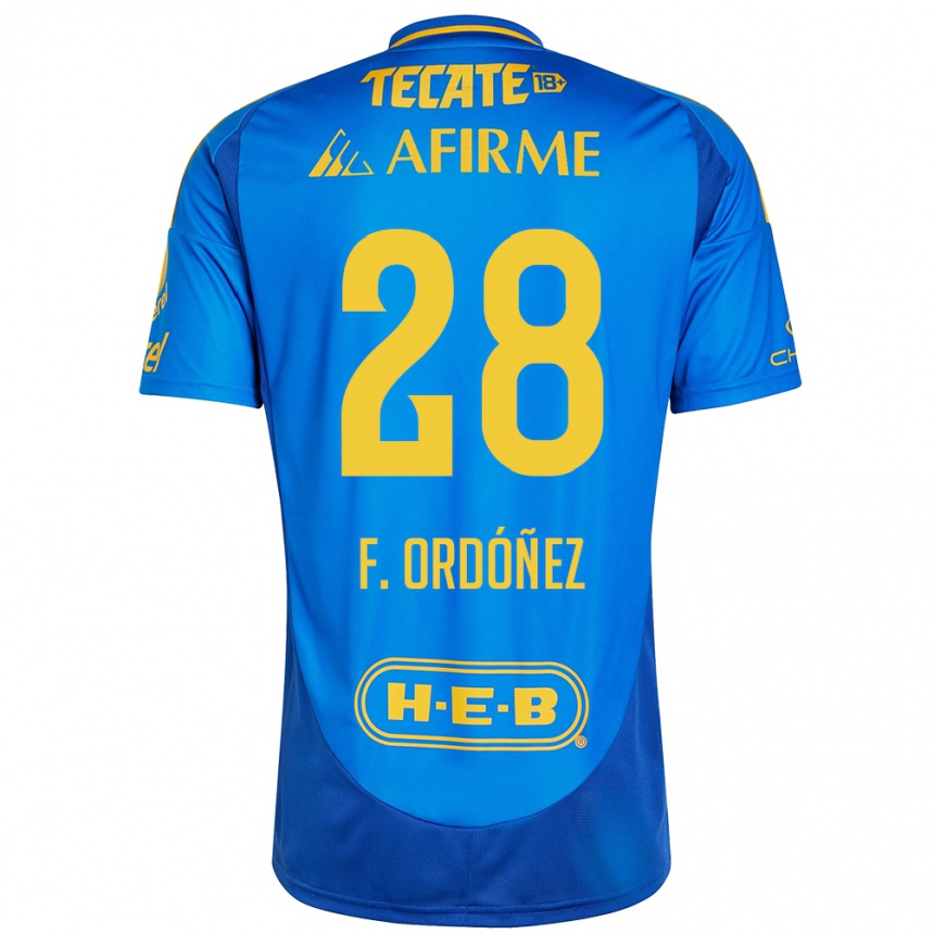 Kids Football Fernando Ordóñez #28 Blue Yellow Away Jersey 2024/25 T-Shirt Canada