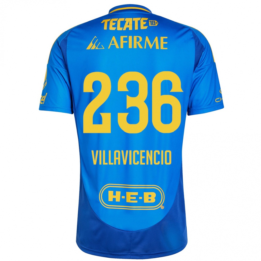 Kids Football Edgar Villavicencio #236 Blue Yellow Away Jersey 2024/25 T-Shirt Canada