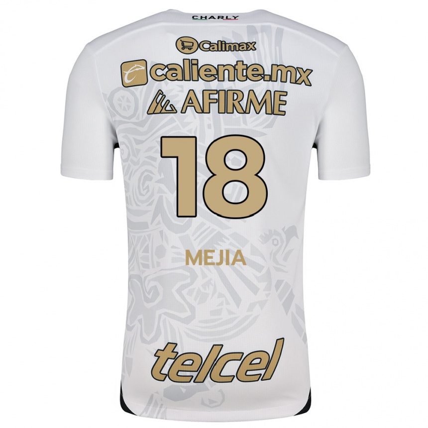 Kids Football Aarón Mejía #18 White Black Away Jersey 2024/25 T-Shirt Canada