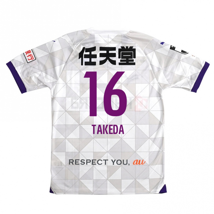 Kids Football Shohei Takeda #16 White Purple Away Jersey 2024/25 T-Shirt Canada