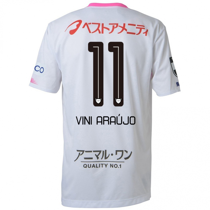 Enfant Football Maillot Vinícius Araújo #11 Blanc Bleu Rose Tenues Extérieur 2024/25 Canada