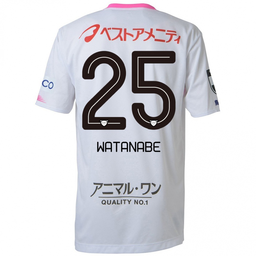 Kids Football Ryohei Watanabe #25 White Blue Pink Away Jersey 2024/25 T-Shirt Canada