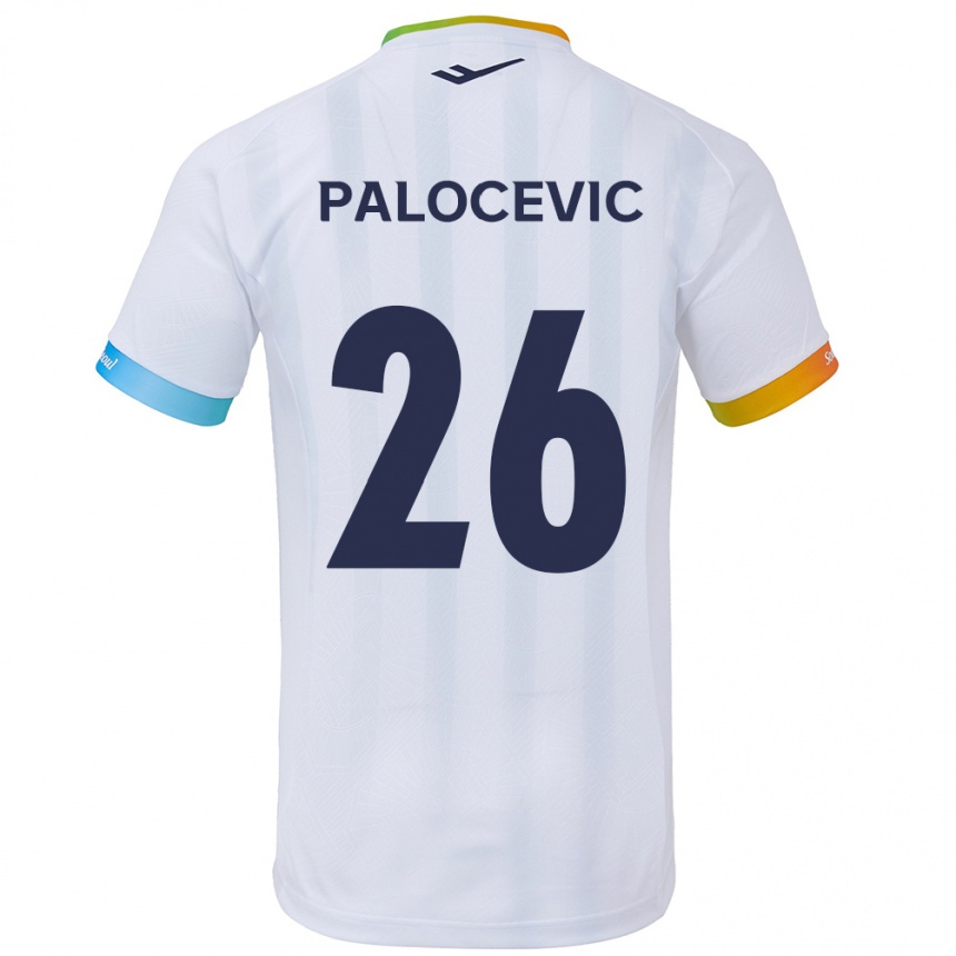 Kids Football Aleksandar Palocevic #26 White Blue Away Jersey 2024/25 T-Shirt Canada