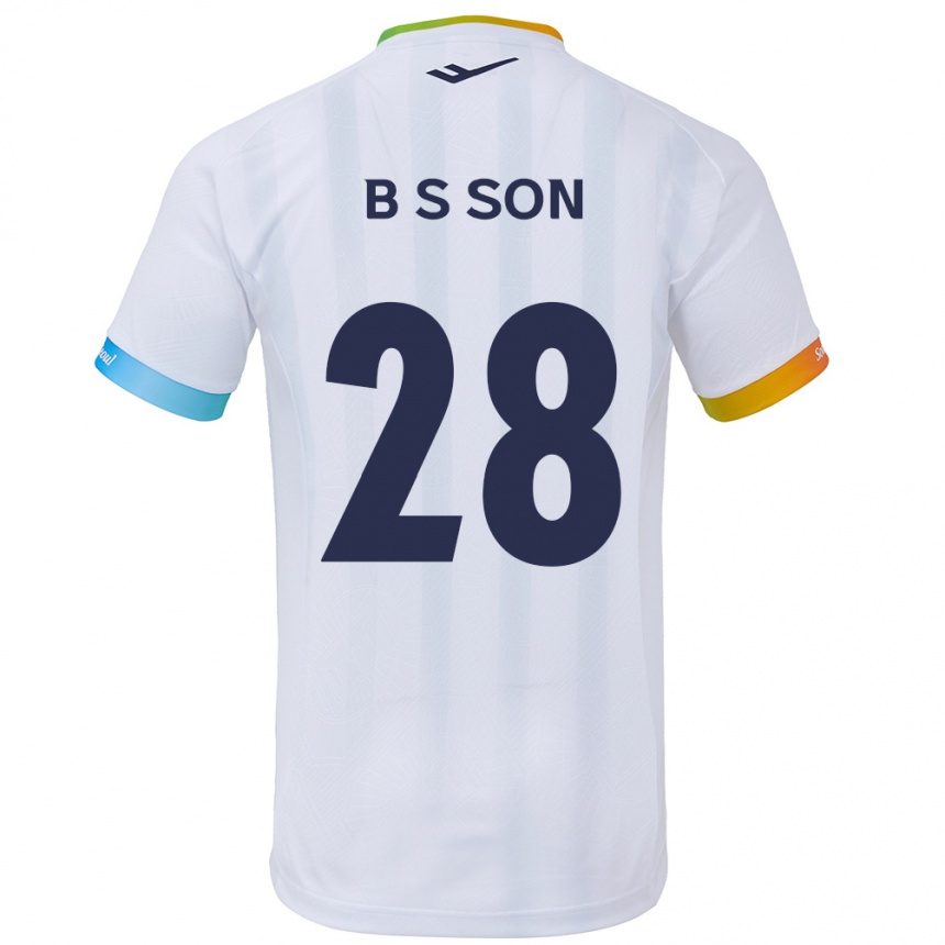 Enfant Football Maillot Seung-Beom Son #28 Blanc Bleu Tenues Extérieur 2024/25 Canada