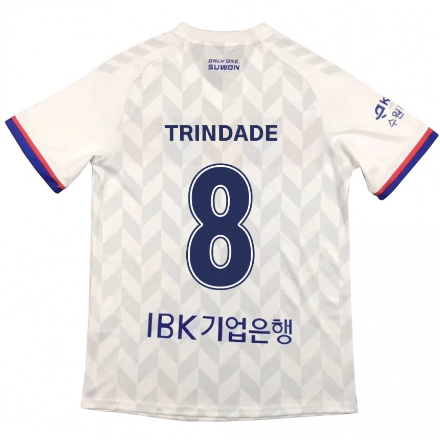 Kids Football Matheus Trindade #8 White Blue Away Jersey 2024/25 T-Shirt Canada