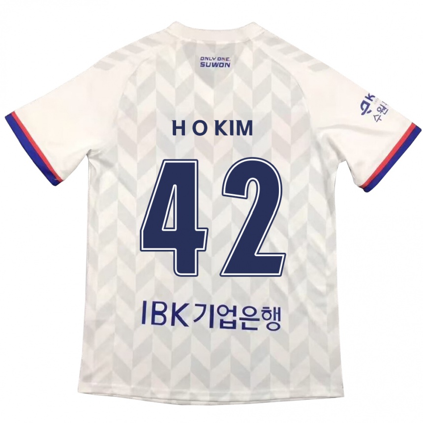 Kids Football One-Hyung Kim #42 White Blue Away Jersey 2024/25 T-Shirt Canada