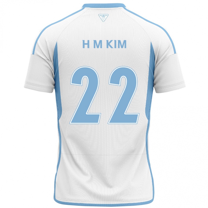 Enfant Football Maillot Min-Hyuk Kim #22 Blanc Bleu Tenues Extérieur 2024/25 Canada