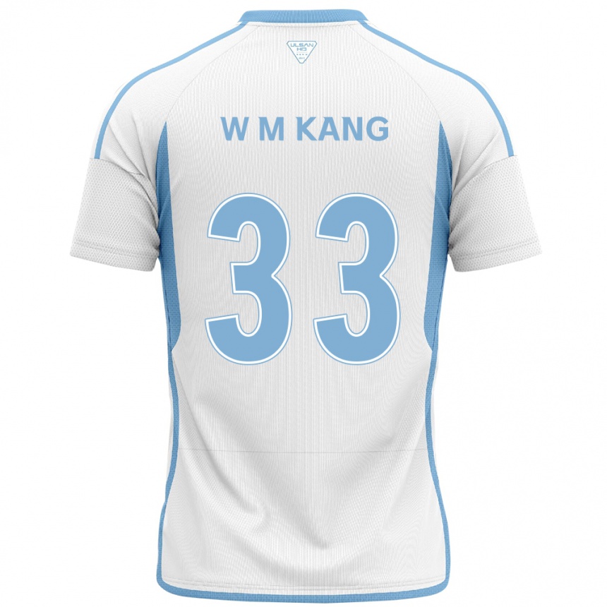 Enfant Football Maillot Min-Woo Kang #33 Blanc Bleu Tenues Extérieur 2024/25 Canada