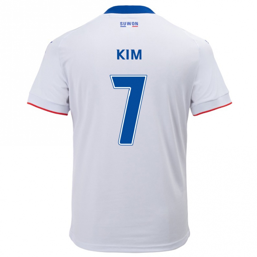 Kids Football Hyun Kim #7 White Blue Away Jersey 2024/25 T-Shirt Canada