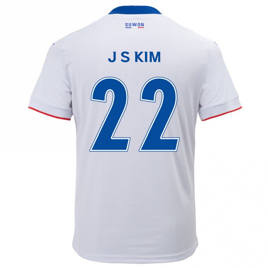 Enfant Football Maillot Sang-Jun Kim #22 Blanc Bleu Tenues Extérieur 2024/25 Canada