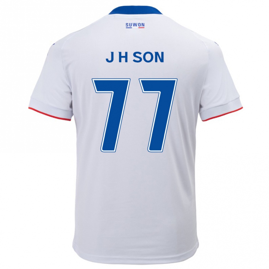 Enfant Football Maillot Ho-Jun Son #77 Blanc Bleu Tenues Extérieur 2024/25 Canada