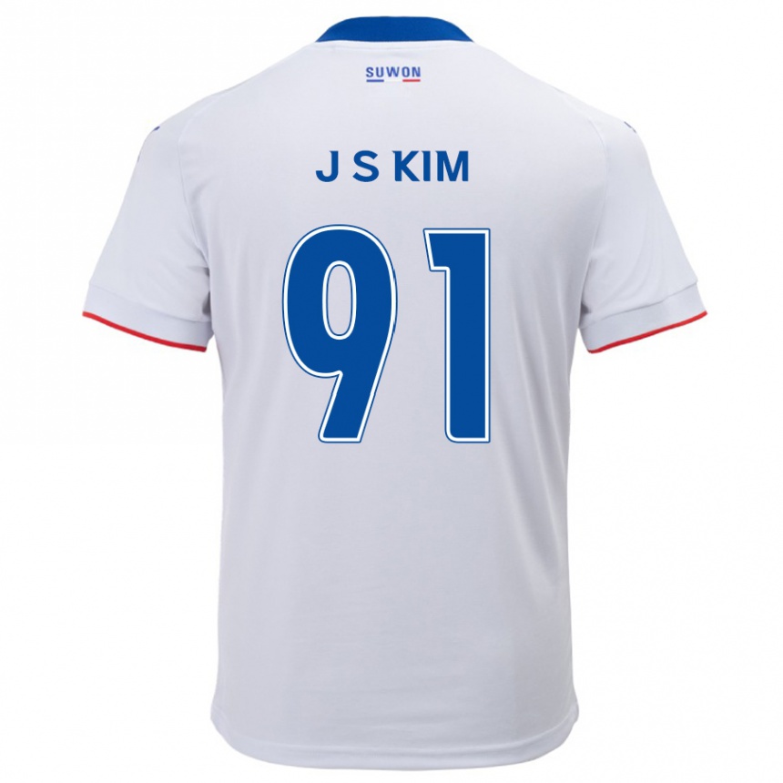 Enfant Football Maillot Seong-Ju Kim #91 Blanc Bleu Tenues Extérieur 2024/25 Canada