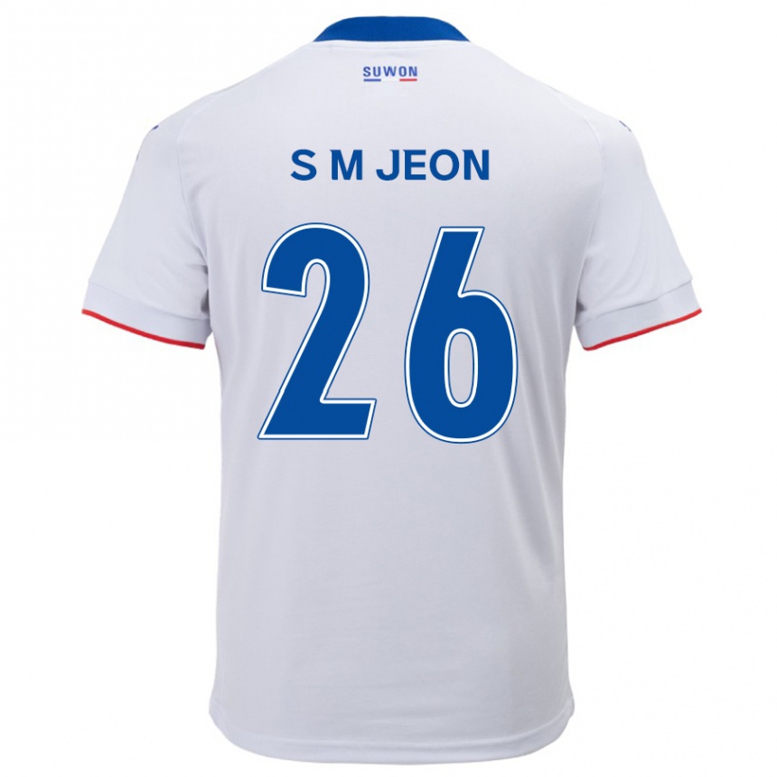 Kids Football Min-Seung Jeon #26 White Blue Away Jersey 2024/25 T-Shirt Canada