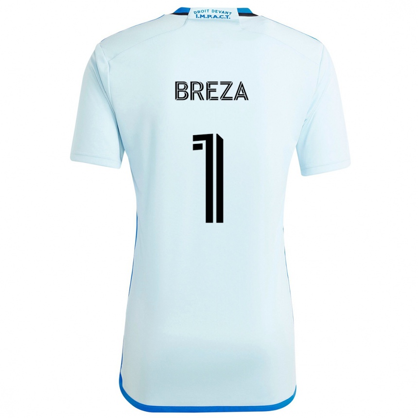 Kids Football Sebastian Breza #1 Ice Blue Away Jersey 2024/25 T-Shirt Canada