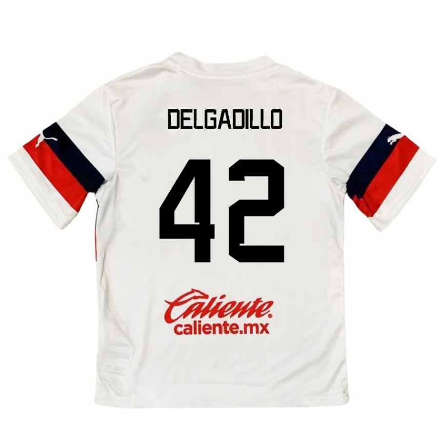 Kids Football Diego Delgadillo #42 White Red Away Jersey 2024/25 T-Shirt Canada