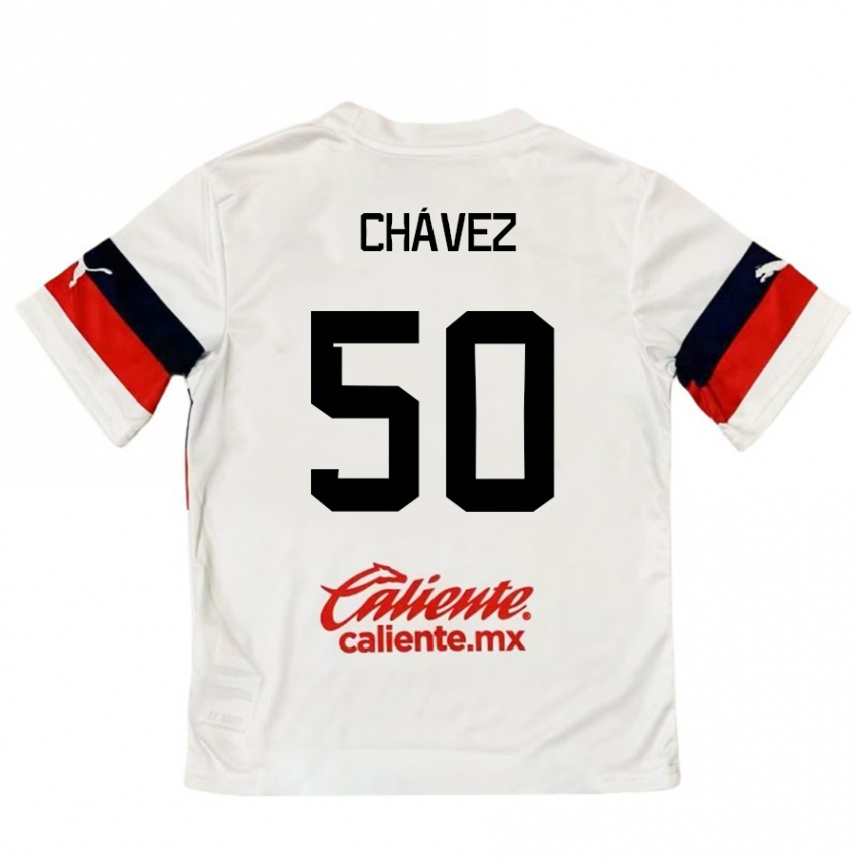 Kids Football Mateo Chávez #50 White Red Away Jersey 2024/25 T-Shirt Canada