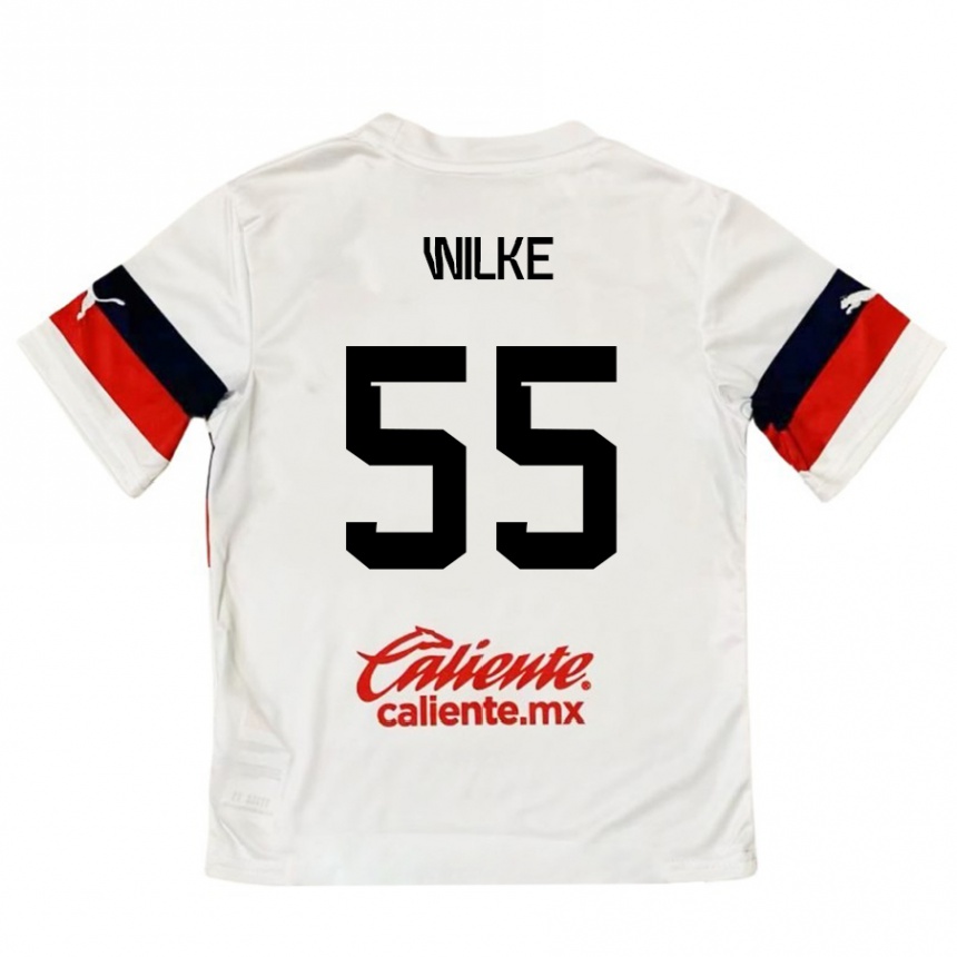 Kids Football Teun Wilke #55 White Red Away Jersey 2024/25 T-Shirt Canada