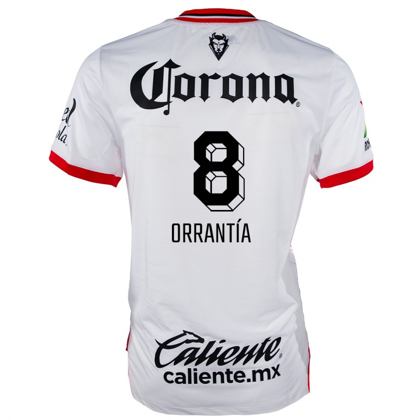 Kids Football Carlos Orrantía #8 White Red Away Jersey 2024/25 T-Shirt Canada