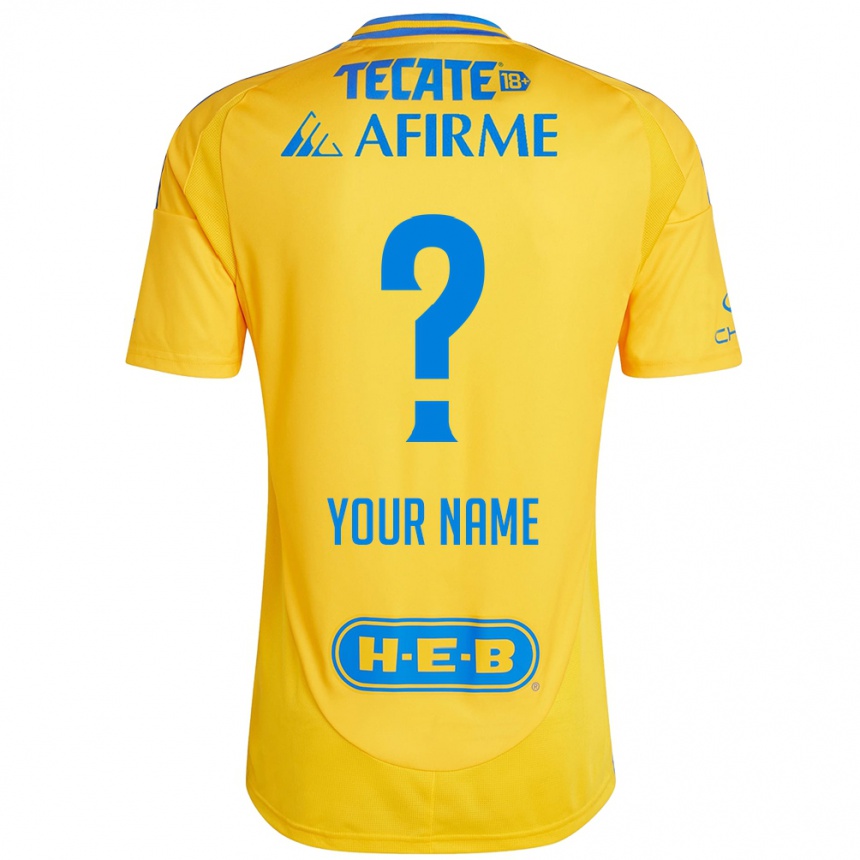 Men Football Your Name #0 Gold Yellow Home Jersey 2024/25 T-Shirt Canada