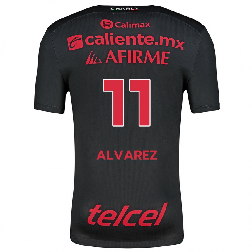 Men Football Efraín Álvarez #11 Black Red Home Jersey 2024/25 T-Shirt Canada