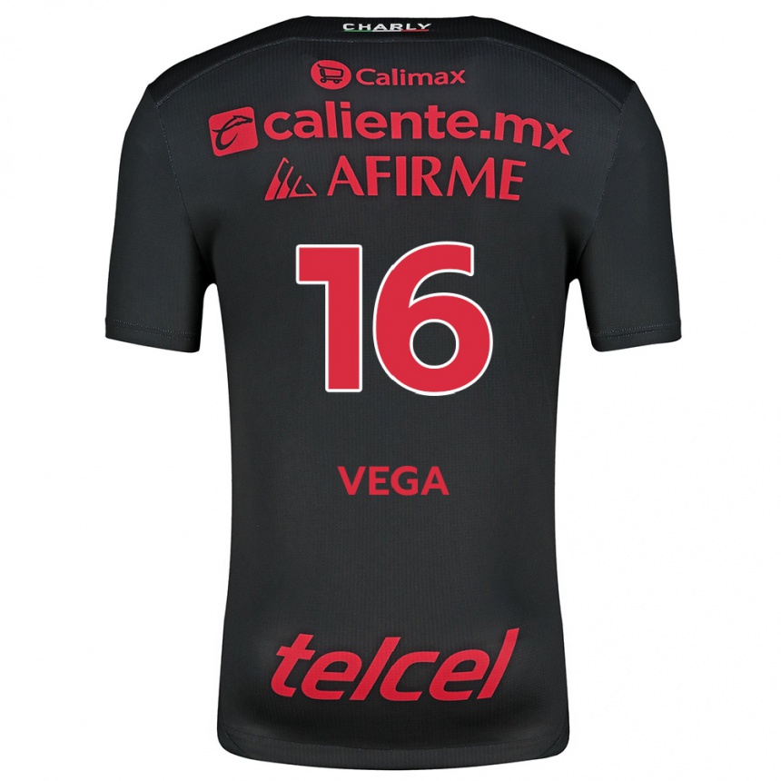 Men Football Jesús Vega #16 Black Red Home Jersey 2024/25 T-Shirt Canada