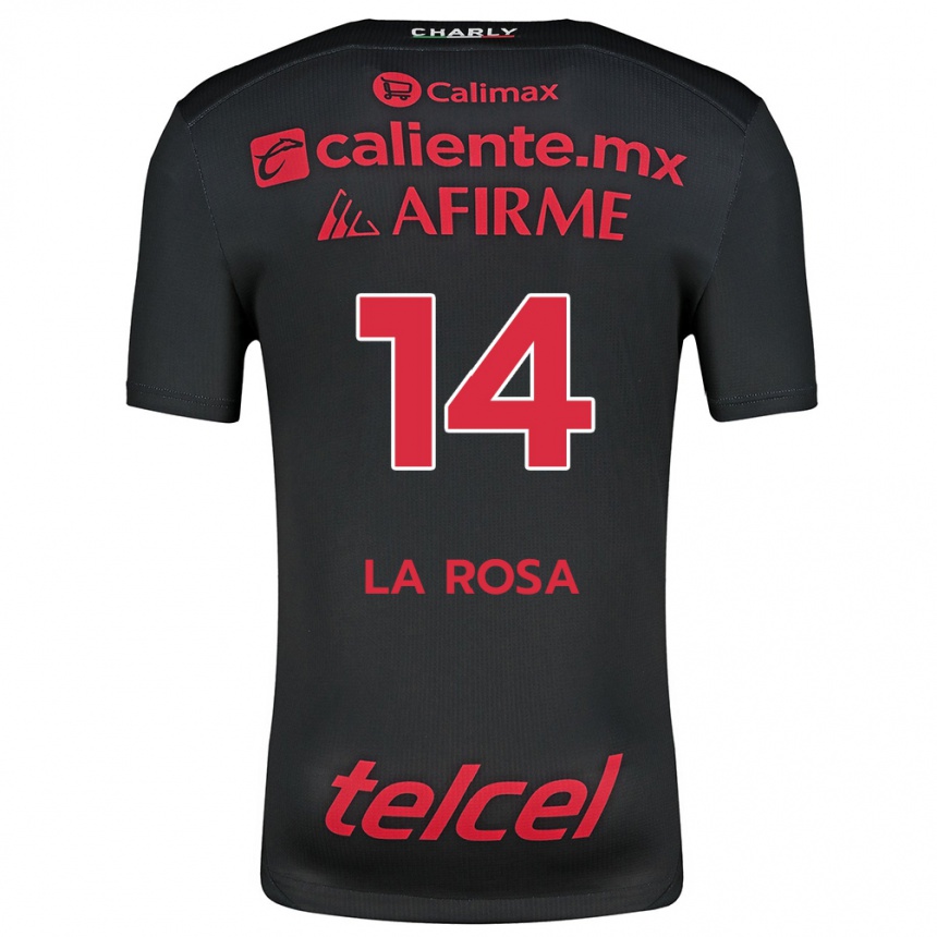 Men Football Joselyn De La Rosa #14 Black Red Home Jersey 2024/25 T-Shirt Canada