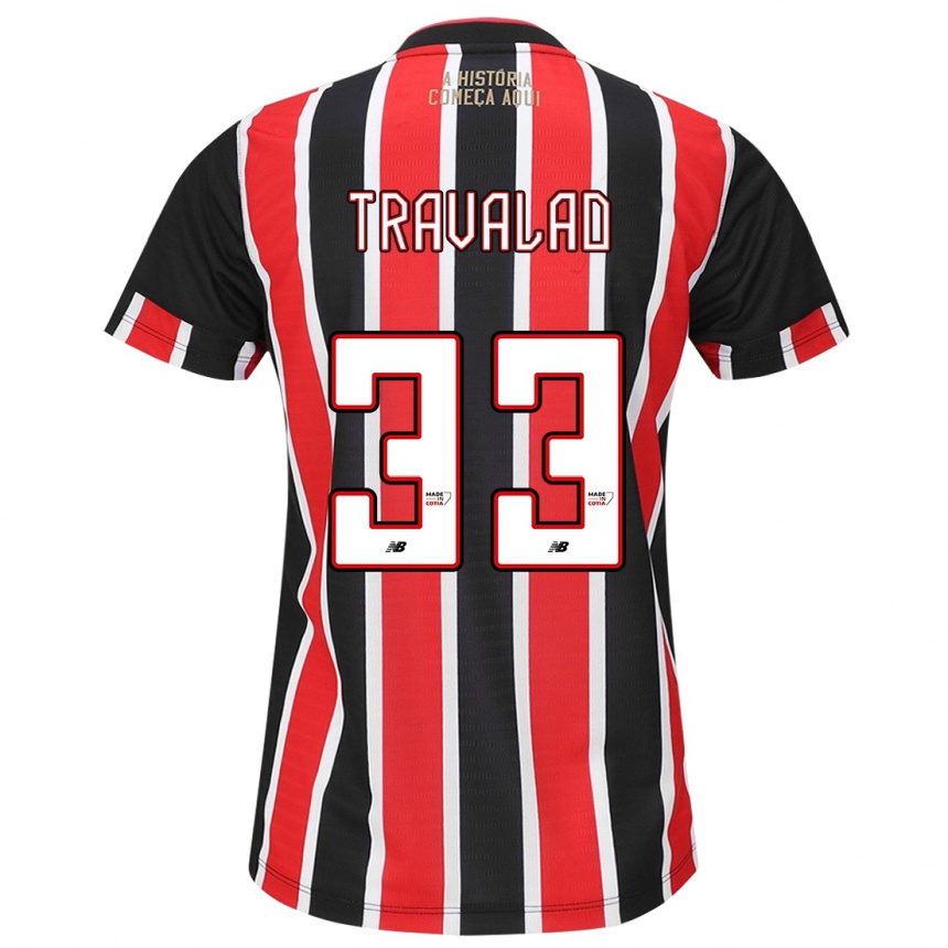 Men Football Rafa Travalão #33 Black Red White Away Jersey 2024/25 T-Shirt Canada