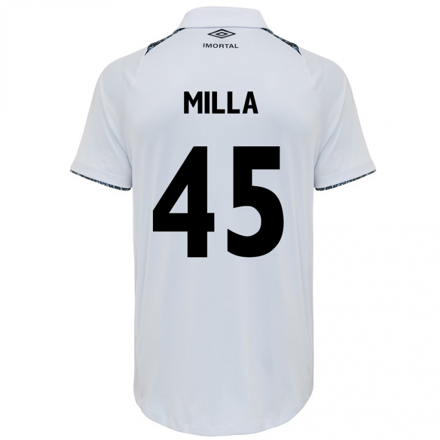 Men Football Lucas Milla #45 White Blue Away Jersey 2024/25 T-Shirt Canada