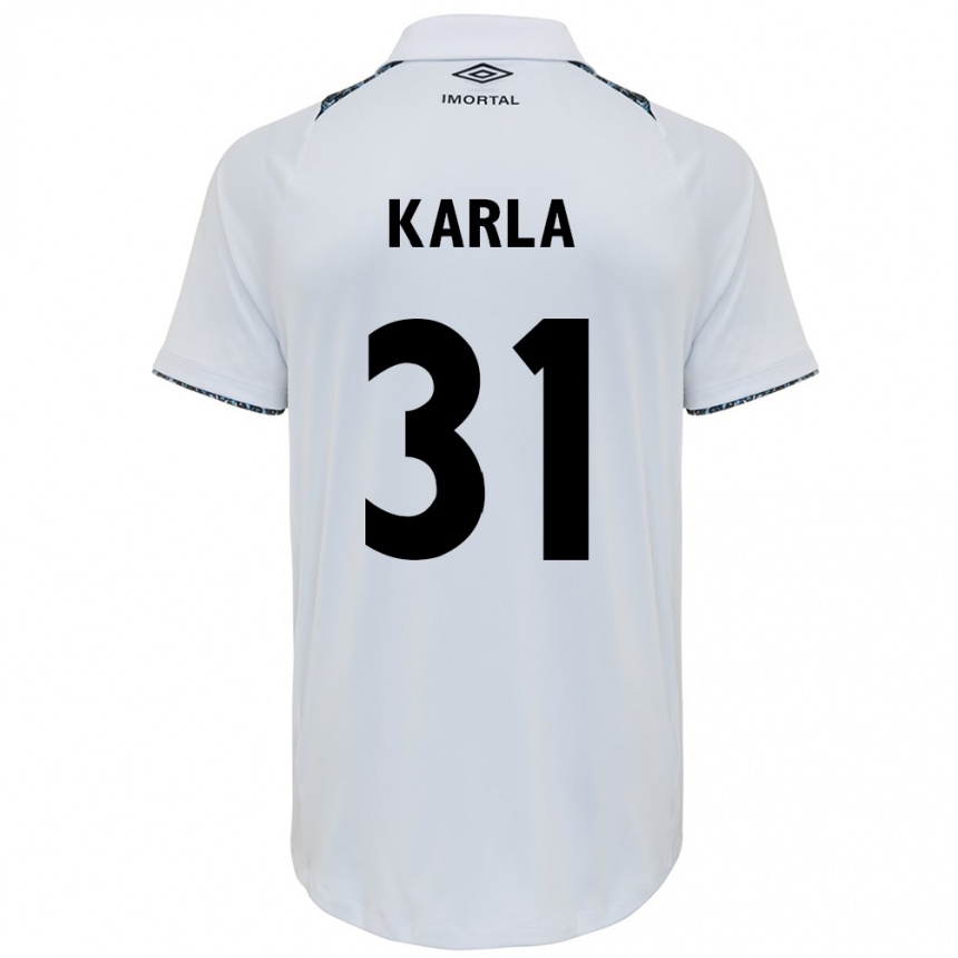 Men Football Emmily Karla #31 White Blue Away Jersey 2024/25 T-Shirt Canada