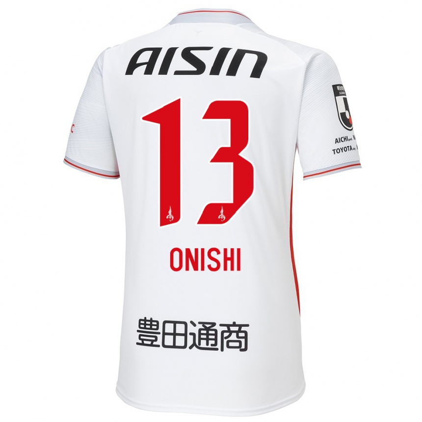 Men Football Ritsu Onishi #13 White Yellow Red Away Jersey 2024/25 T-Shirt Canada