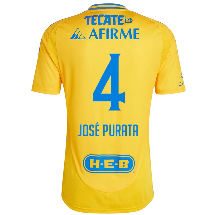 Women Football Juan José Purata #4 Gold Yellow Home Jersey 2024/25 T-Shirt Canada