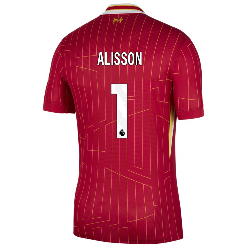 Kids Football Alisson #1 Red Yellow White Home Jersey 2024/25 T-Shirt Canada